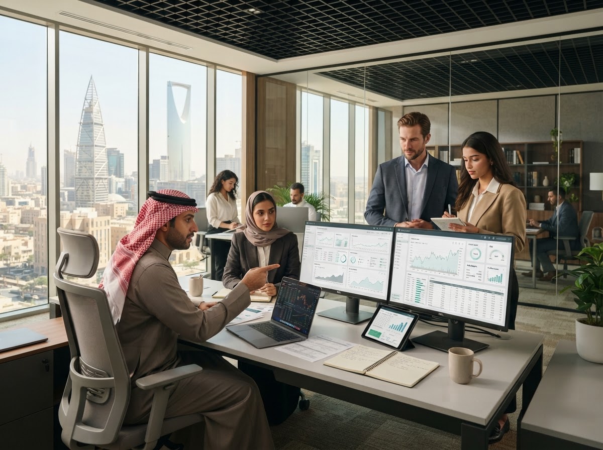 Riyadh Capital فريق تحليل بيانات يراجع مؤشرات المخاطر الاستثمارية